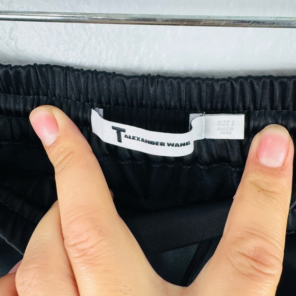 T BY ALEXANDER WANG Asymmetric Black Satin Drawstring Midi Skirt - Picture 7 of 10